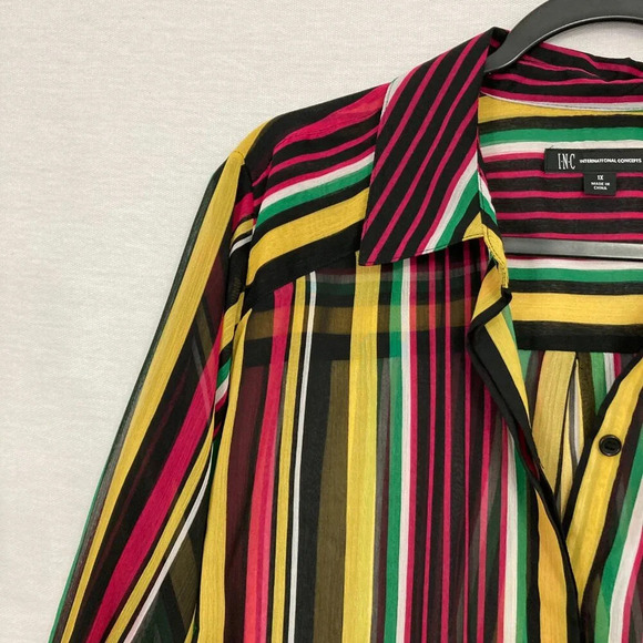 INC International Concepts Colorful Striped Soft Long Sleeve Button Down 1X - Picture 3 of 12